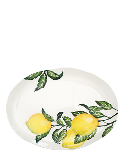 BlissHome Lemons Earthenware Oval Platter, 44cm, Yellow, Yellow
