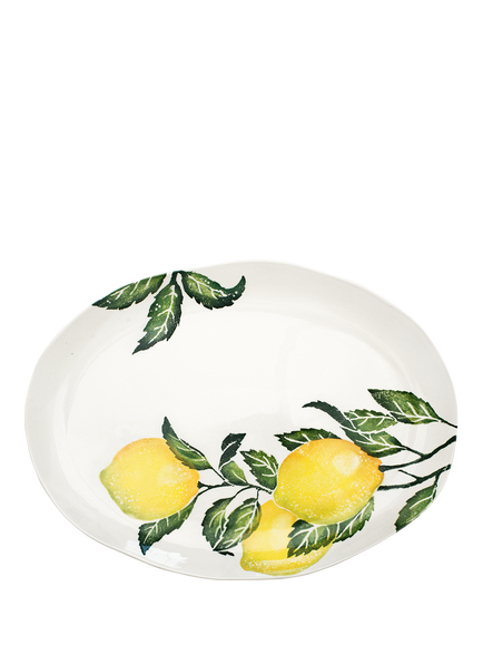 BlissHome Lemons Earthenware Oval Platter, 44cm, Yellow, Yellow