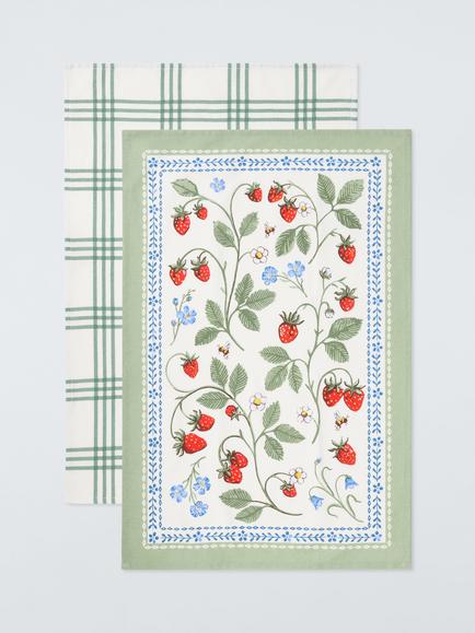 Ulster Weavers Strawberry & Check Cotton Tea Towels, Set of 2, Multi