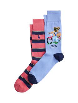 Ralph Lauren Cotton Rich Bear Socks, Pack of 2, Blue Sky, Blue Sky