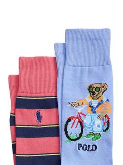 Ralph Lauren Cotton Rich Bear Socks, Pack of 2, Blue Sky - view 2, Blue Sky