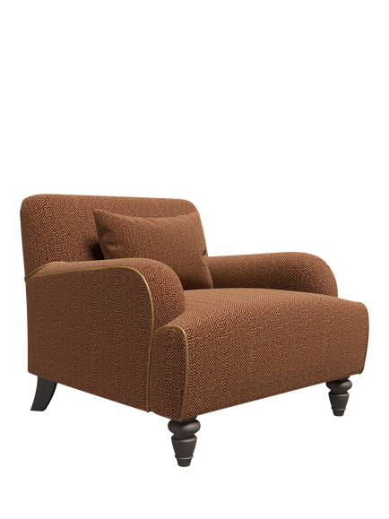 Tetrad Lewis Armchair, Mahogany Leg - view 2, Harris Tweed Jura Rose, Rawhide Piping
