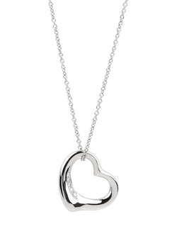 Pre-loved Tiffany & Co. Elsa Peretti 5 Diamond Platinum 16mm Open Heart Pendant Necklace, Platinum