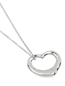 Pre-loved Tiffany & Co. Elsa Peretti 5 Diamond Platinum 16mm Open Heart Pendant Necklace - view 2, Platinum