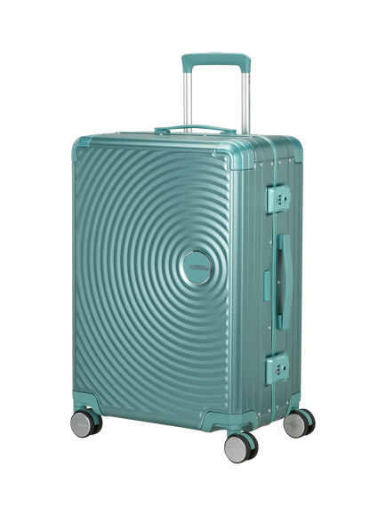 American Tourister Soundbox Alu 4-Wheel Spinner 68cm Medium Suitcase, Dusty Turquoise