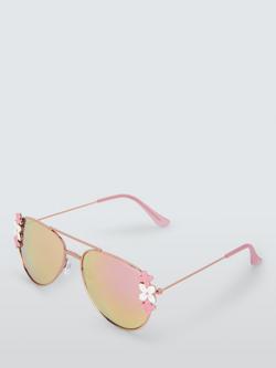 John Lewis Kids' Flower Mirrored Aviator Sunglasses, Pink, Pink