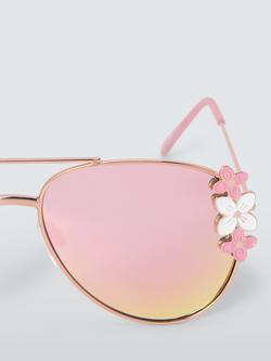 John Lewis Kids' Flower Mirrored Aviator Sunglasses, Pink - view 2, Pink