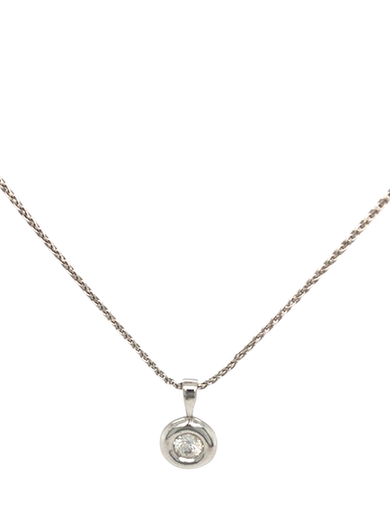 Pre-loved 9ct White Gold Single Stone Diamond Snake Link Pendant, White Gold