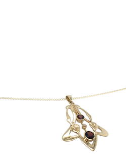 Pre-loved 9ct Yellow Gold 3-Stone Garnet and Pearl Pendant - view 2, Yellow Gold