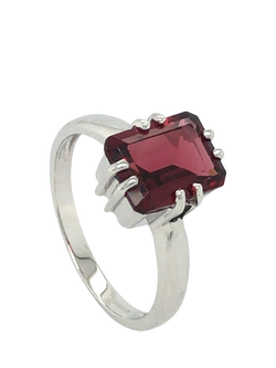 Pre-loved 9ct White Gold Emerald-Cut Garnet Claw-Set Ring, Dated Birmingham 2005, N - view 2, White Gold