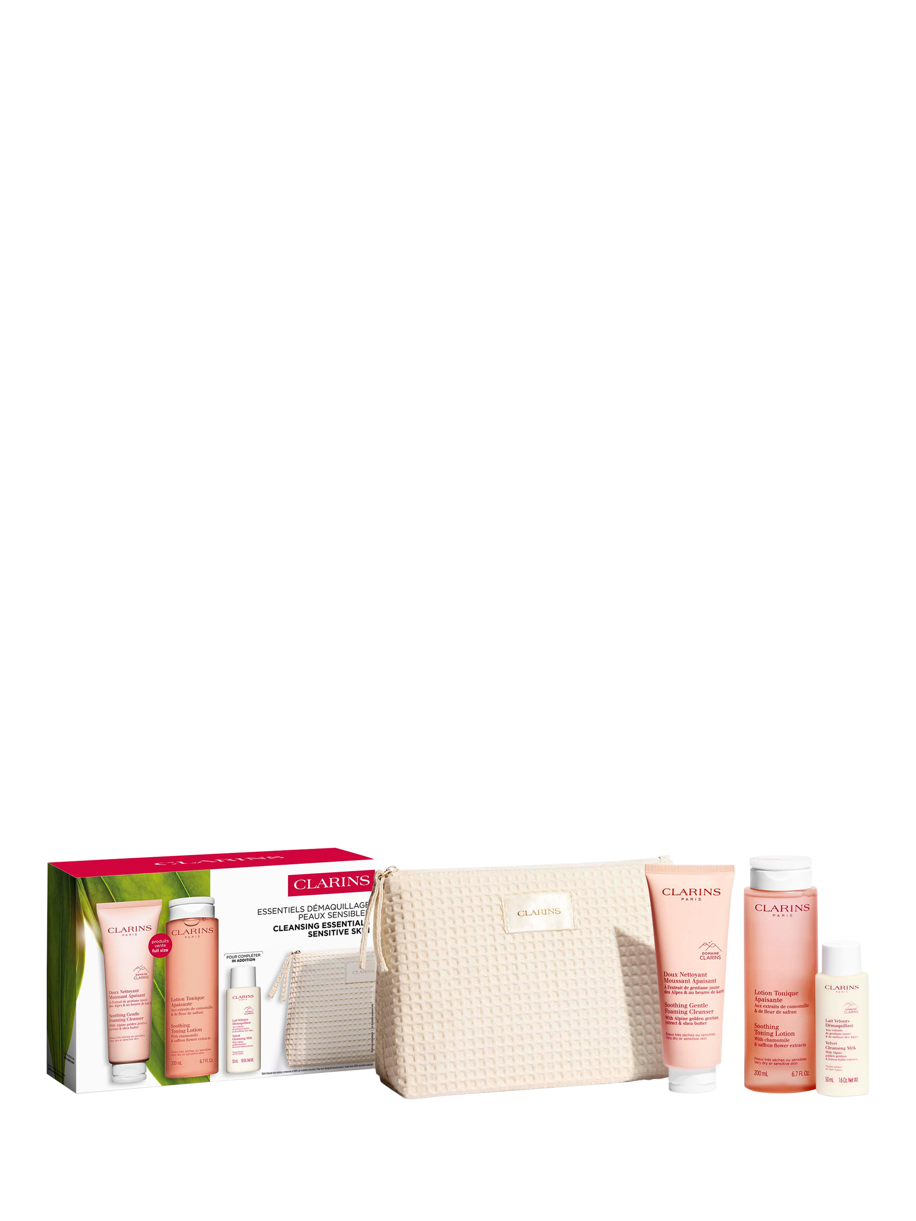 Product image 1 of 5, which shows Clarins Value Pack Cleansing Pouch for Sensitive Skin Gift Set