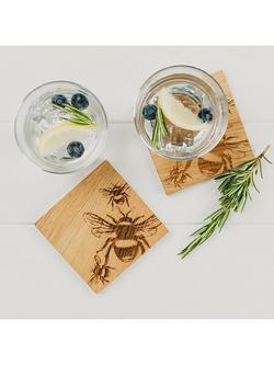 Selbrae House Bee Oak Wood Coaster, Set of 2, Natural - view 2, Natural