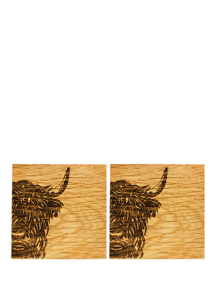 Selbrae House Highland Cow Oak Wood Coaster, Set of 2, Natural, Natural