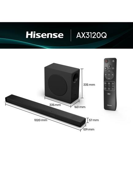 Hisense AX3120Q Bluetooth Soundbar with Wireless Subwoofer, Black - view 2, Black