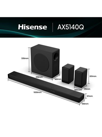 Hisense AX5140Q Bluetooth Soundbar with Wireless Subwoofer & Rear Speakers, Black - view 2, Black