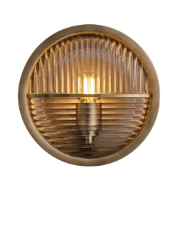Industville Bulkhead Outdoor Contrast Ripple Glass Wall Light, Brass, Brass
