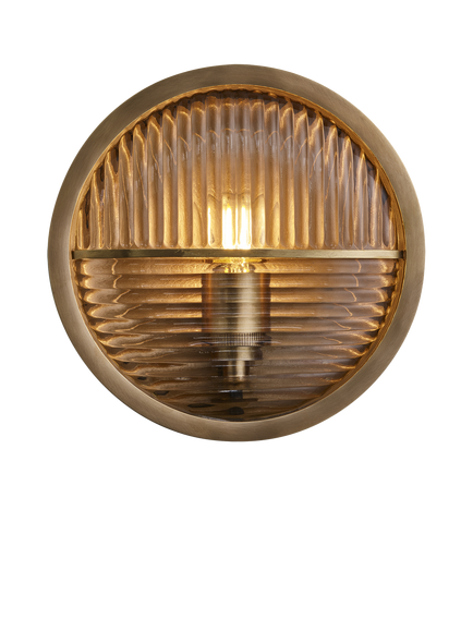 Industville Bulkhead Outdoor Contrast Ripple Glass Wall Light, Brass, Brass