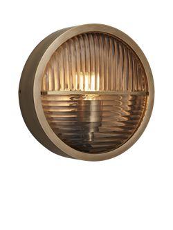 Industville Bulkhead Outdoor Contrast Ripple Glass Wall Light, Brass - view 2, Brass