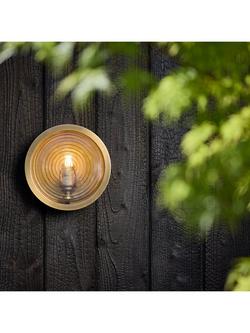 Industville Bulkhead Outdoor/Bathroom Ripple Glass Wall Light, Brass - view 2, Brass