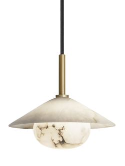 Industville Alabaster Stone Diffuser Slope Pendant Ceiling Light, White/Brass, Alabaster & Brass