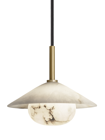 Industville Alabaster Stone Diffuser Slope Pendant Ceiling Light, White/Brass, Alabaster & Brass