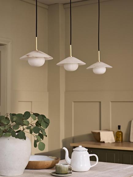 Industville Alabaster Stone Diffuser Slope Pendant Ceiling Light, White/Brass - view 2, Alabaster & Brass