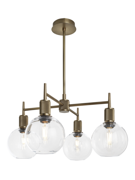 Industville Henley 4 Arm Globe Shade Pendant Ceiling Light, Brass