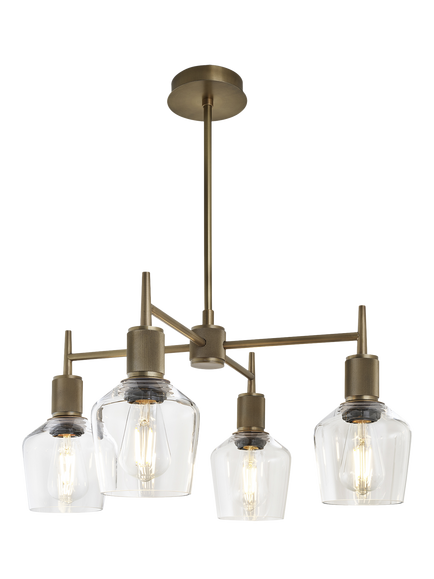 Industville Henley 4 Arm Schoolhouse Shade Pendant Ceiling Light, Brass