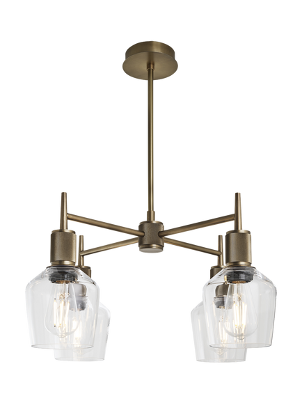Industville Henley 4 Arm Schoolhouse Shade Pendant Ceiling Light - view 2, Brass