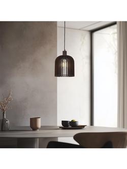 Industville Rift Wood Cone Pendant Ceiling Light, Dark Brown/Brass - view 2, Dark Brown/Brass