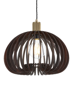 Industville Rift Wood Mushroom Pendant Ceiling Light, Dark Brown/Brass, Dark Brown/Brass