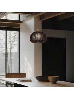 Industville Rift Wood Mushroom Pendant Ceiling Light, Dark Brown/Brass - view 2, Dark Brown/Brass