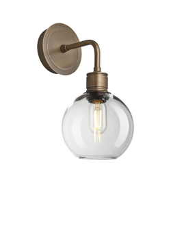 Industville Albany Clear Glass Globe Wall Light, Brass, Brass