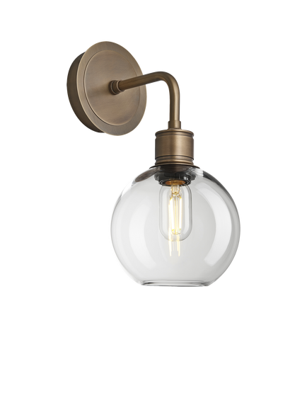 Industville Albany Clear Glass Globe Wall Light, Brass, Brass