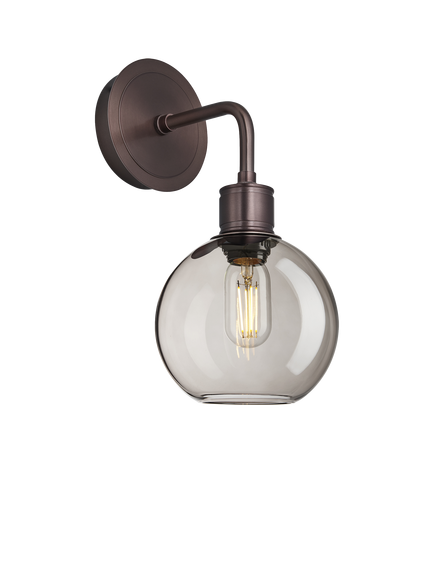 Industville Albany Smoked Glass Globe Wall Light, Bronze, Bronze