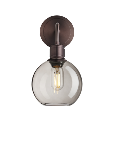 Industville Albany Smoked Glass Globe Wall Light, Bronze - view 2, Bronze