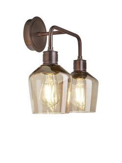 Industville Double Albany Smoked Glass Schoolhouse Wall Light, Bronze, Bronze