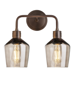 Industville Double Albany Smoked Glass Schoolhouse Wall Light, Bronze - view 2, Bronze