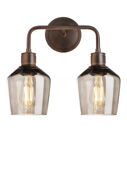 Industville Double Albany Smoked Glass Schoolhouse Wall Light, Bronze - view 2, Bronze