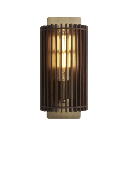 Industville Rift Wood Wall Light, Dark Brown/Brass, Dark Brown