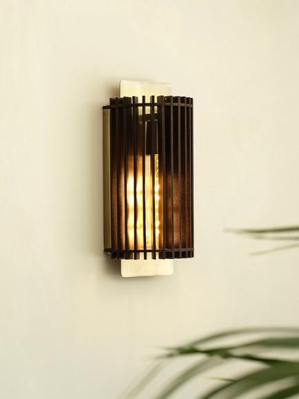 Industville Rift Wood Wall Light, Dark Brown/Brass - view 2, Dark Brown