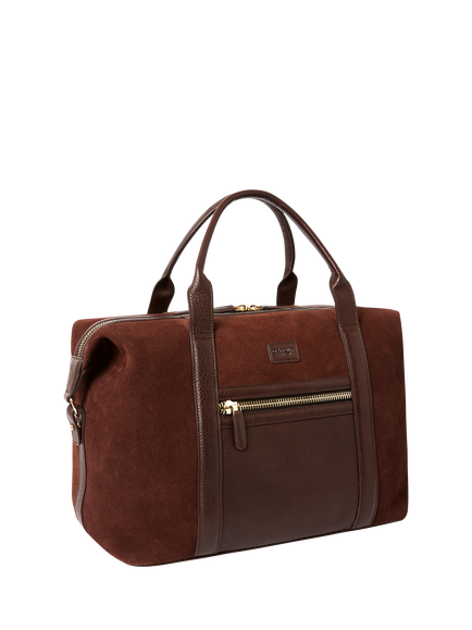 OSPREY LONDON Mocha Suede Holdall, Bitter Chocolate - view 2, Bitter Chocolate