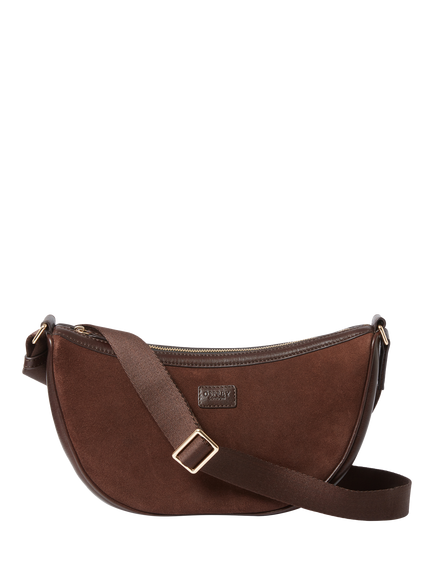 OSPREY LONDON Mocha Suede Sling Bag, Bitter Chocolate, Bitter Chocolate