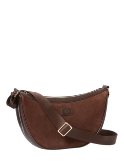 OSPREY LONDON Mocha Suede Sling Bag, Bitter Chocolate - view 2, Bitter Chocolate