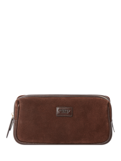 OSPREY LONDON Mocha Suede Wash Bag, Bitter Chocolate, 