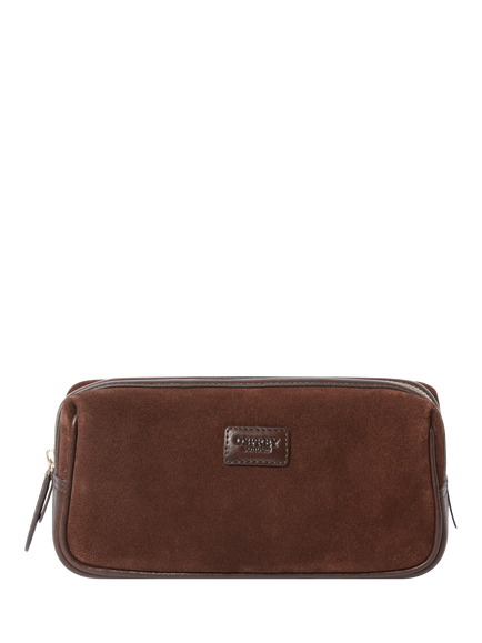 OSPREY LONDON Mocha Suede Wash Bag, Bitter Chocolate, 