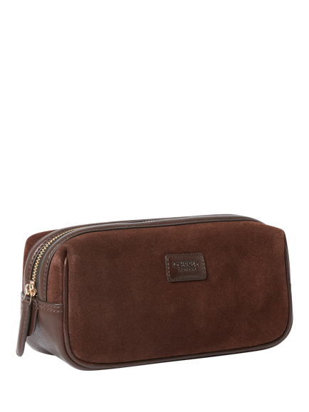 OSPREY LONDON Mocha Suede Wash Bag, Bitter Chocolate - view 2, 