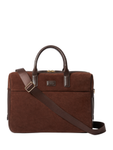 OSPREY LONDON Mocha Suede Laptop Bag, Bitter Chocolate