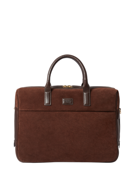 OSPREY LONDON Mocha Suede Laptop Bag, Bitter Chocolate - view 2, Bitter Chocolate