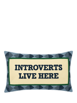 The Pillow Drop Introverts Live Here Cushion, Navy/Multi, Navy Multi